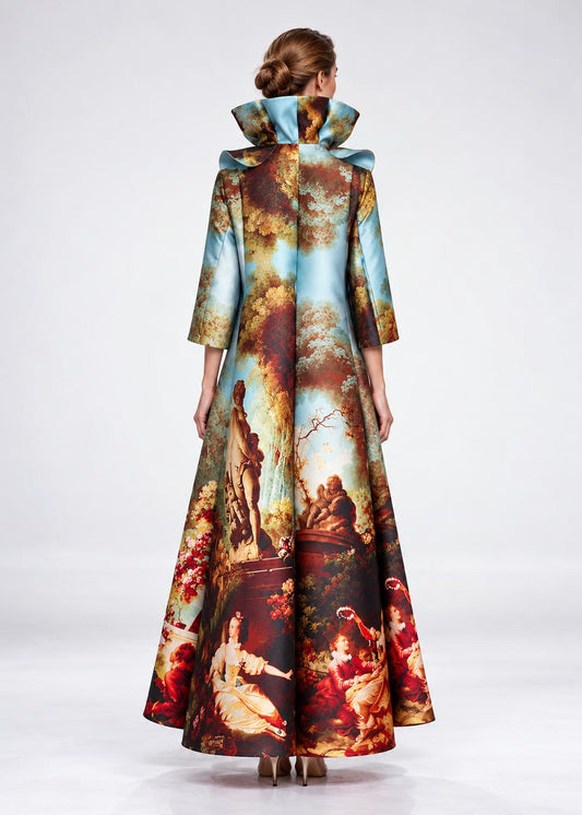 Royal Garden Long Coat – Sculptural Collar