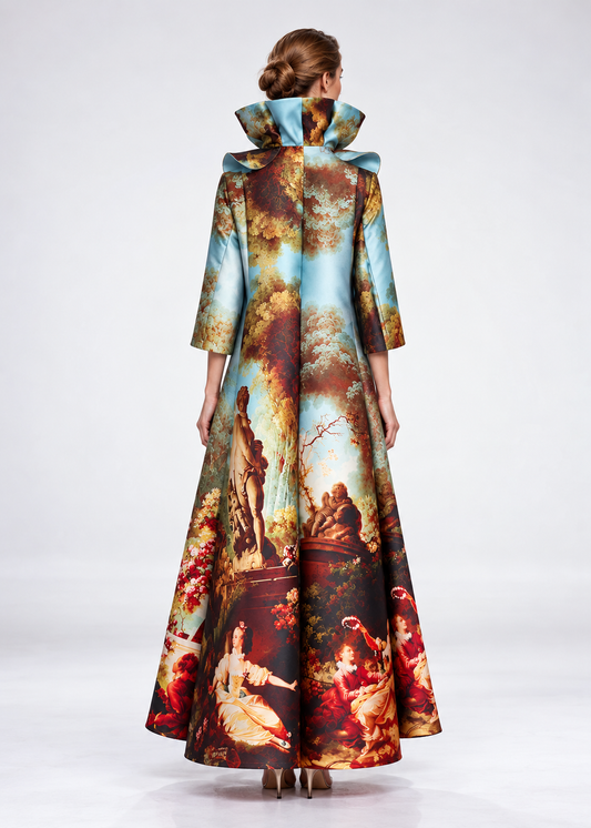 Royal Garden Long Coat – Sculptural Collar