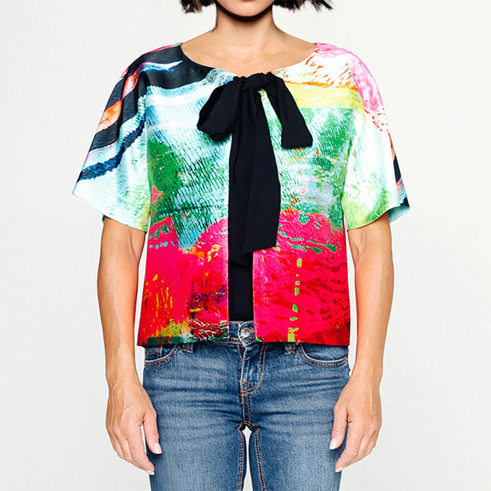 Cropped Bow Jacket - Mother Pink Red Green