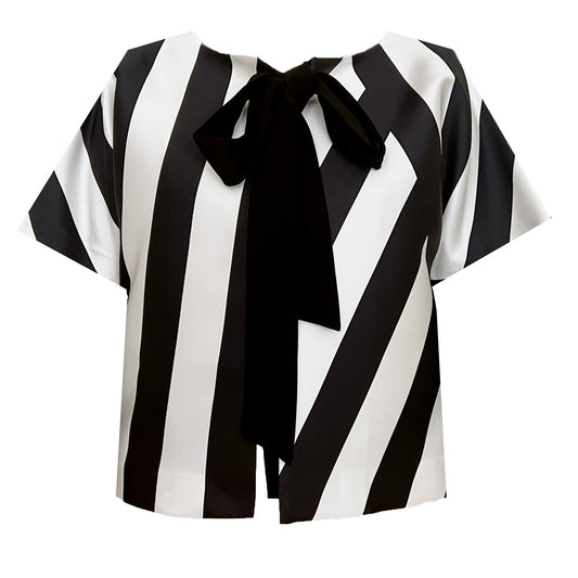 Cropped Jacket with Bow - Black & White