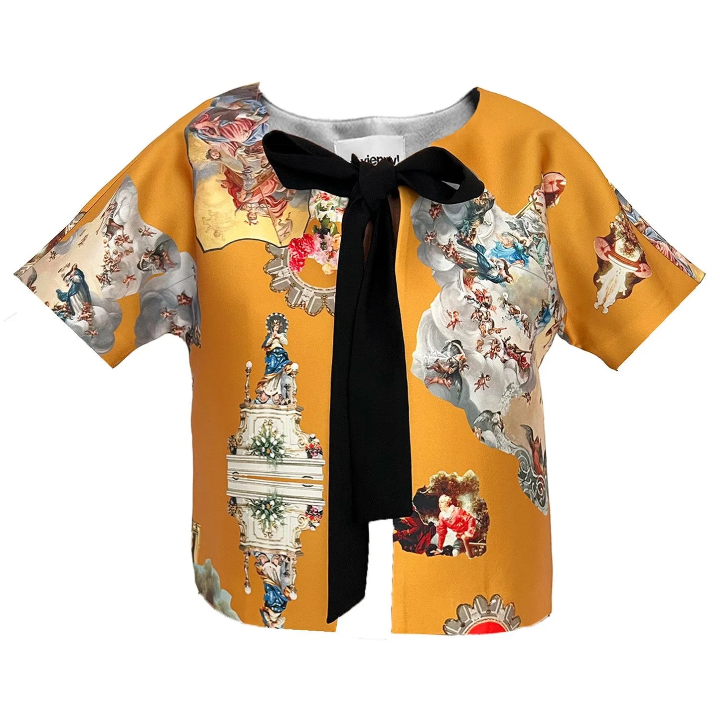 Cropped Jacket with Bow Detail cognac sicily printed