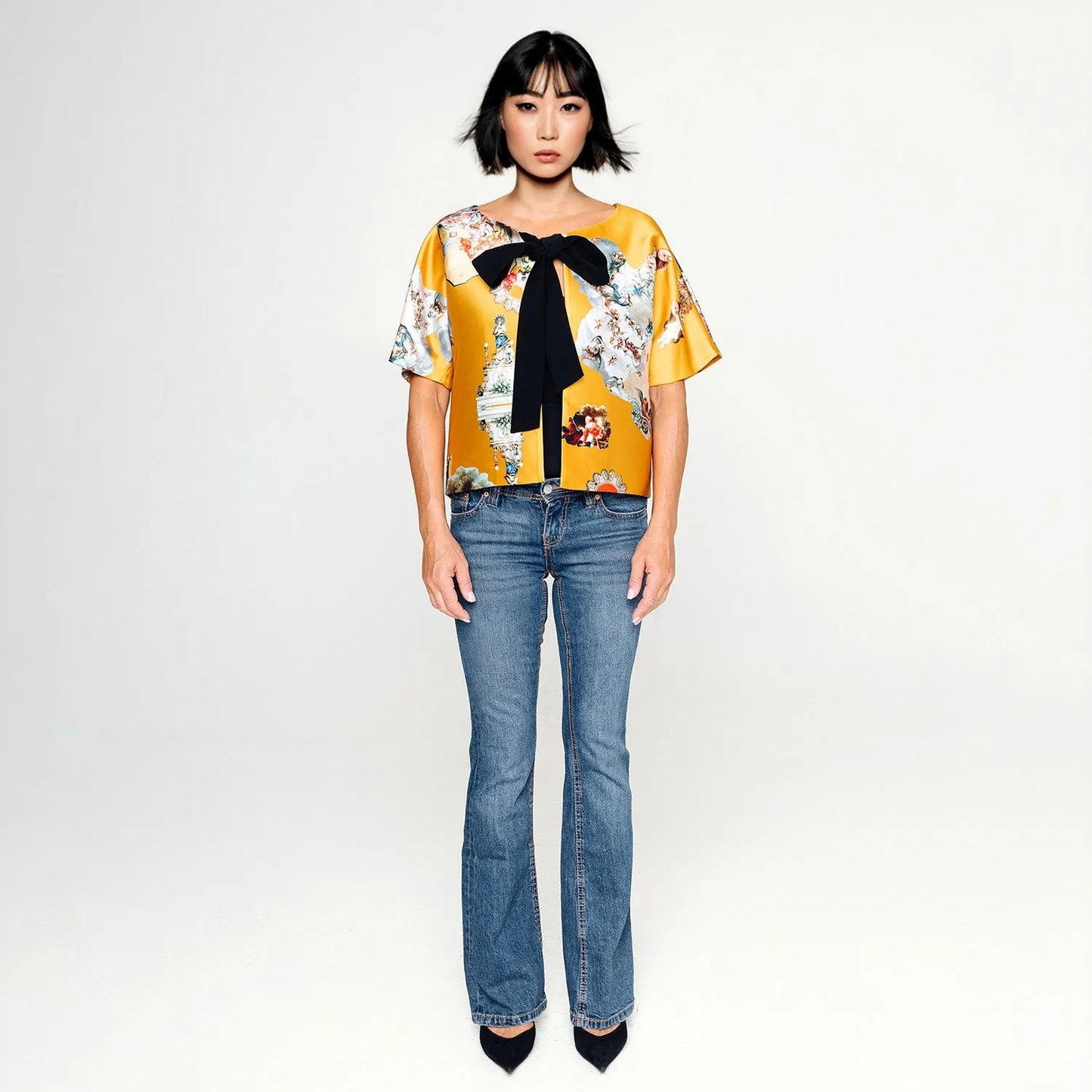 Cropped Jacket with Bow Detail cognac sicily printed