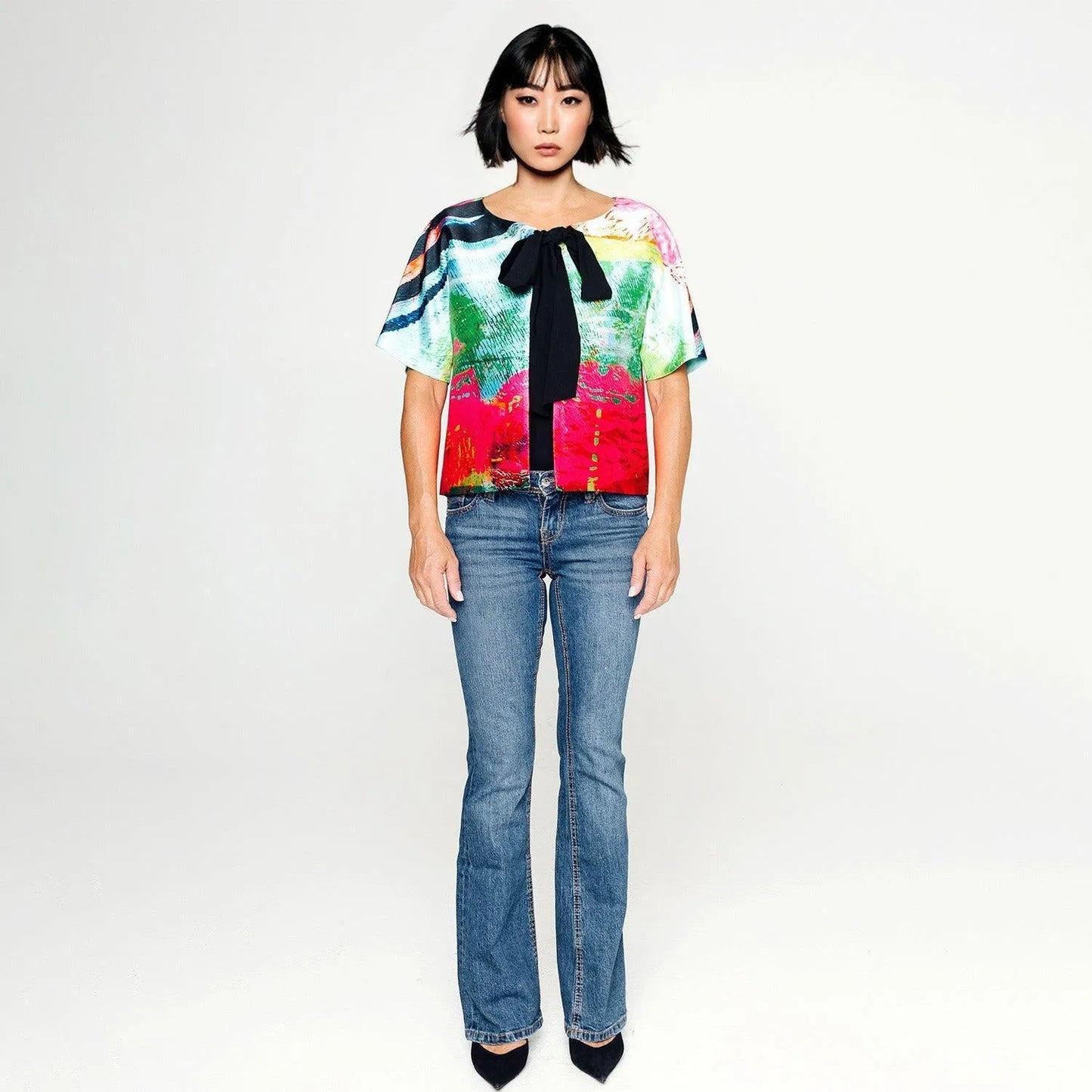 Cropped Jacket with Bow Detail printed mother