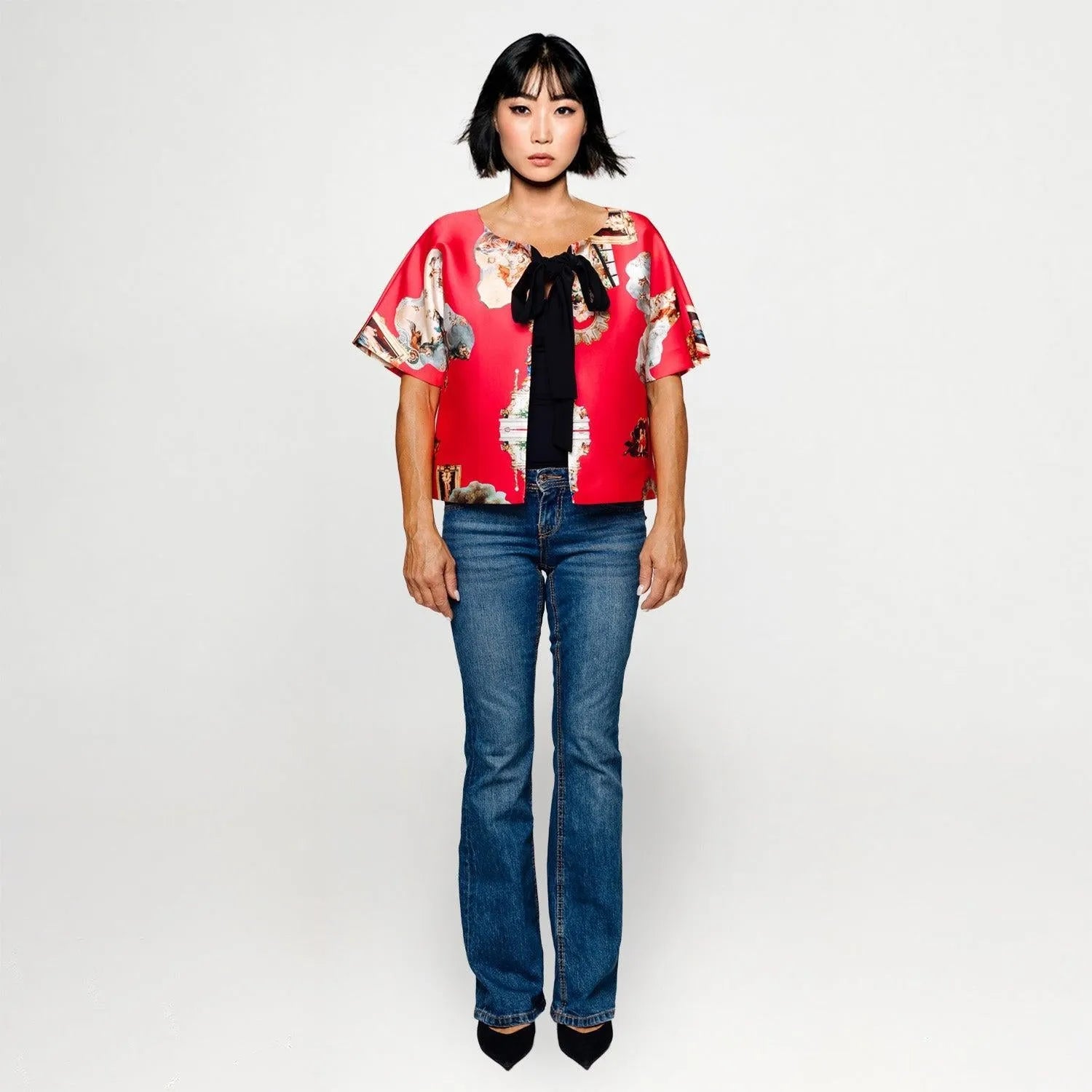 Cropped Jacket with Bow Detail siclily hot pink printed