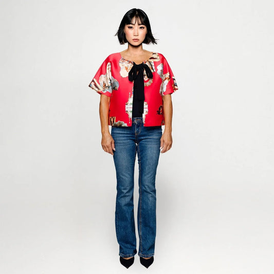 Cropped Jacket with Bow Detail siclily hot pink printed