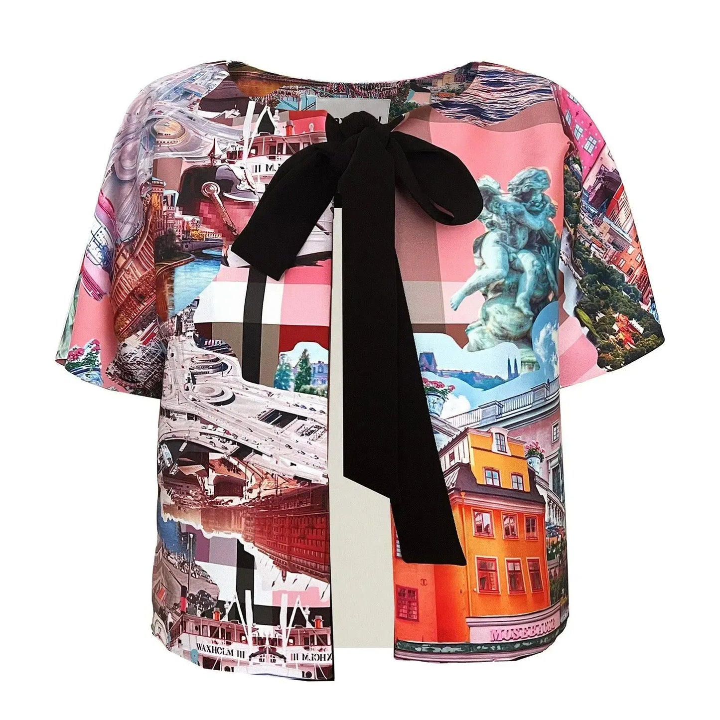 Cropped Jacket with Bow Detail stockholm royal pink printed