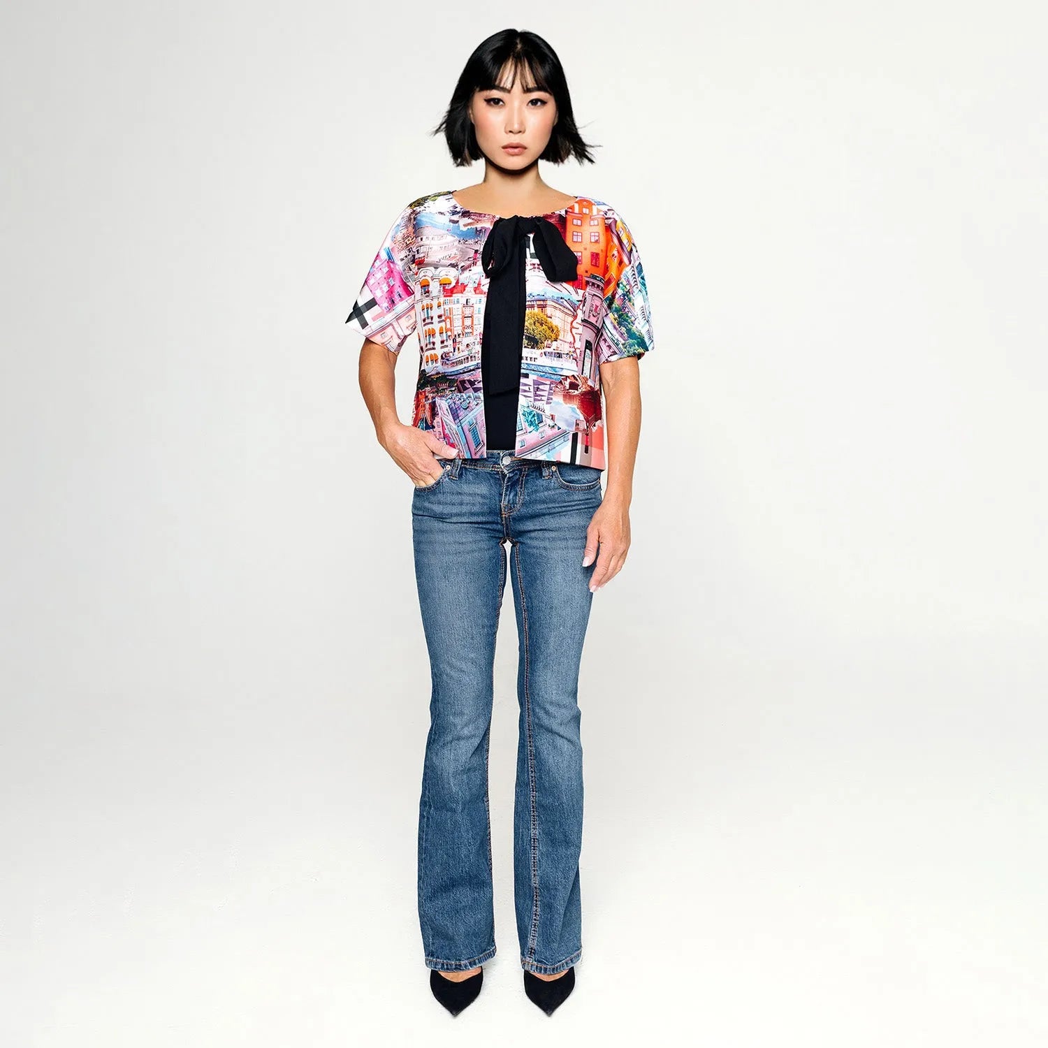 Cropped Jacket with Bow Detail stockholm royal pink printed