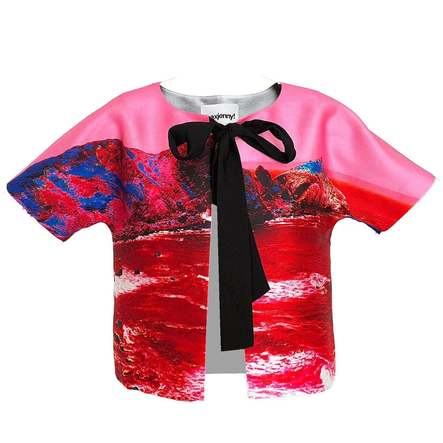 Cropped Jacket with Bow - Red Pink Landscape