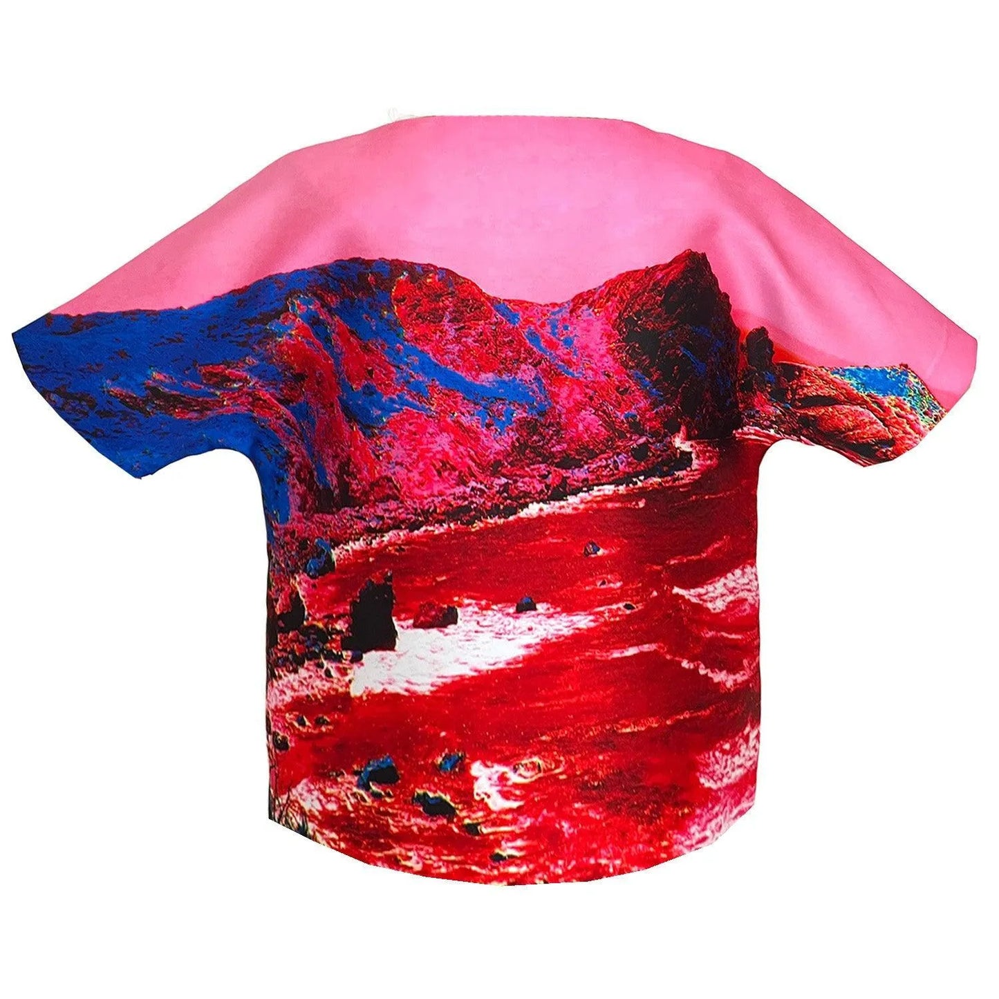 Cropped Jacket with Bow - Red Pink Landscape