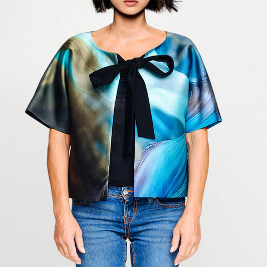 Cropped Jacket with Bow - Smokeflow Blue