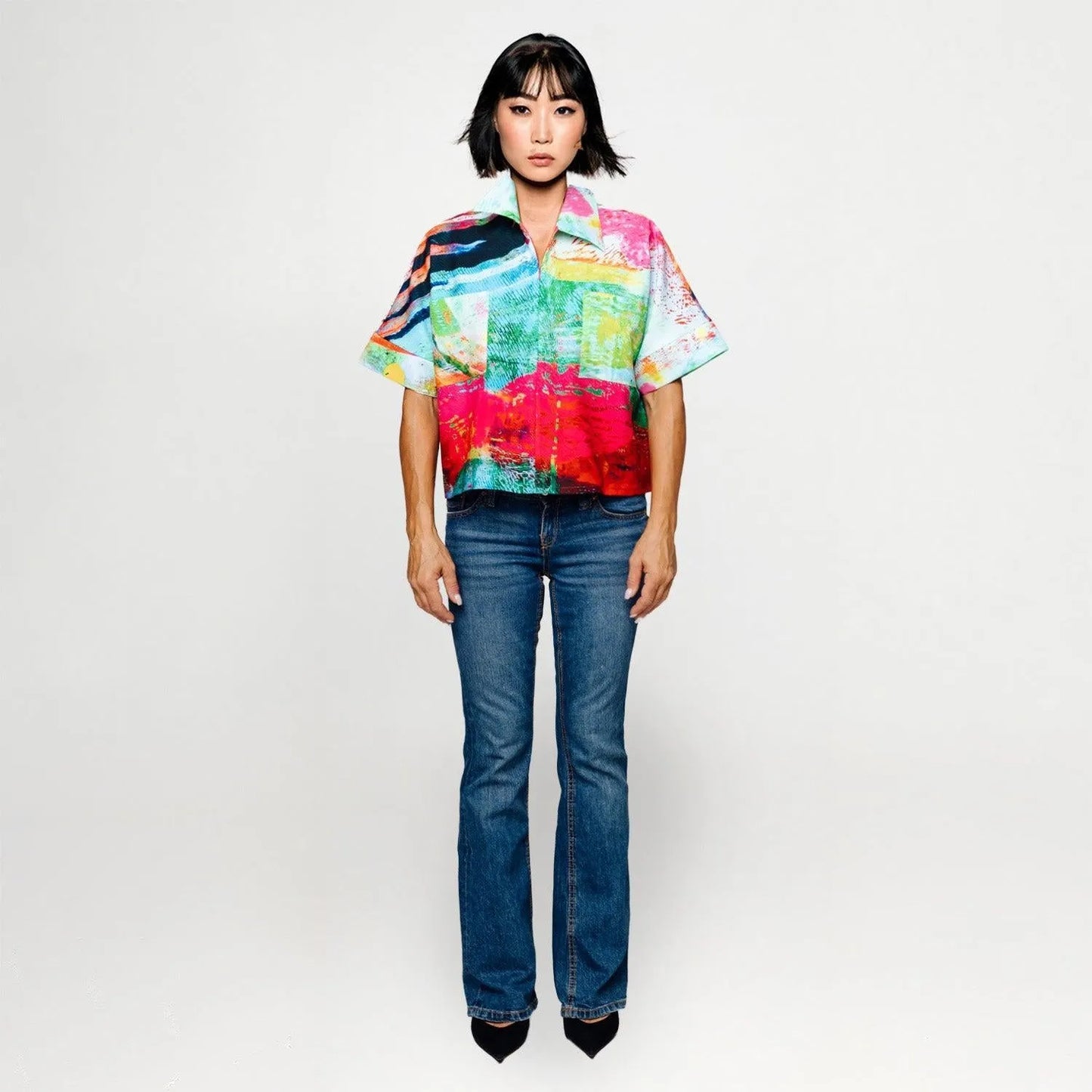 Cropped Shirt - Mother Pink Red Green