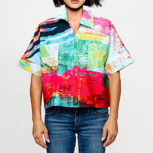 Cropped Shirt - Mother Pink Red Green