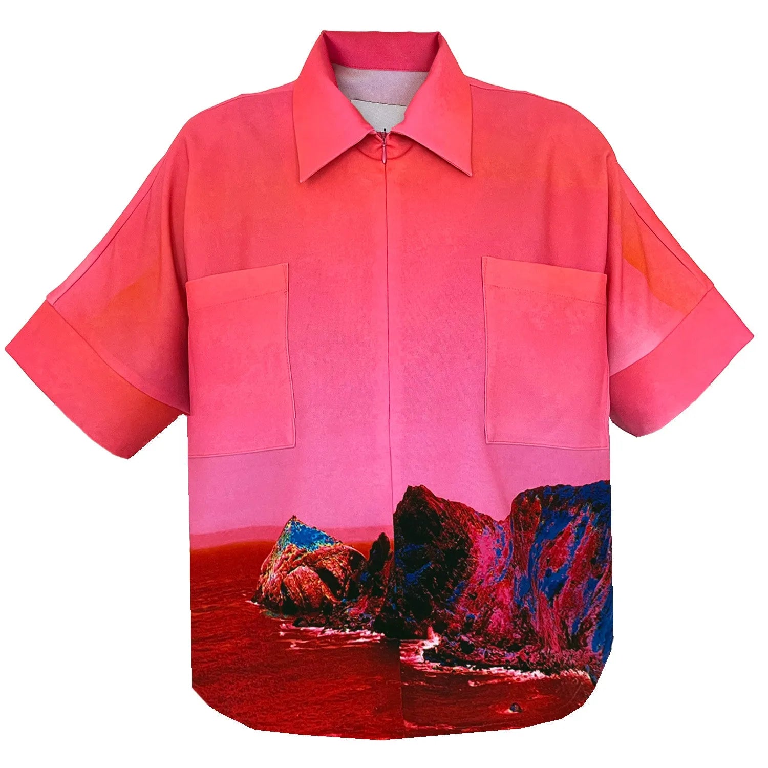 Cropped Shirt - Red Blue Landscape
