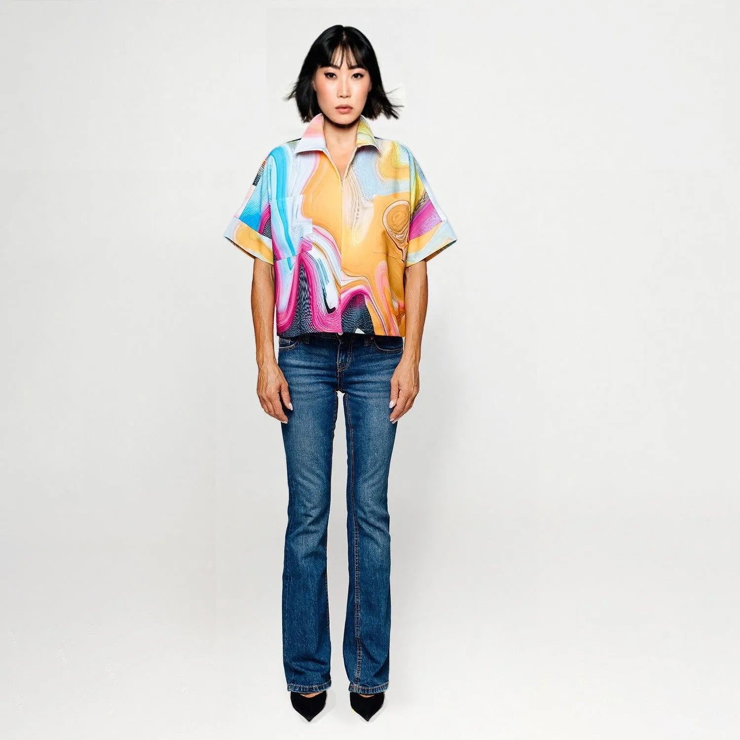 Cropped shirt in liquid smoke print