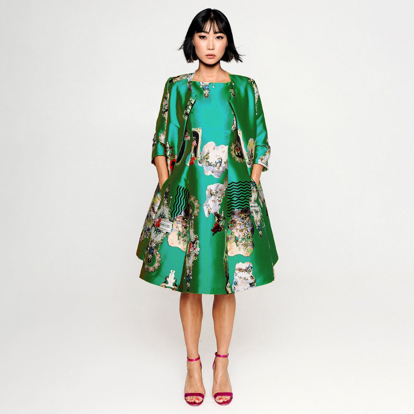 Custom-Made Midi Dress + Tailored Coat - Special Print