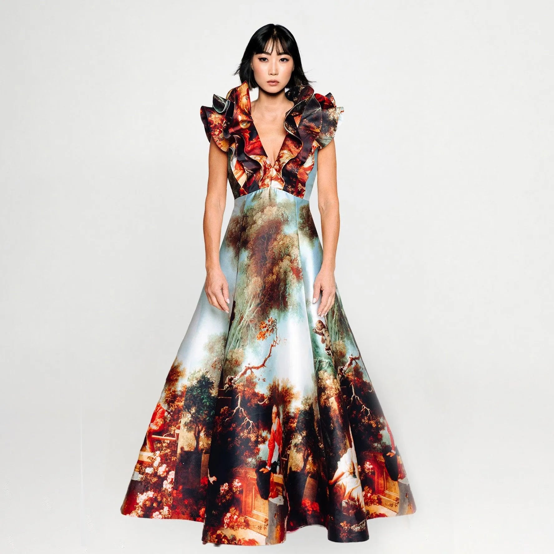 Custommade Butterfly Evening Dress - Red Blue Landscape
