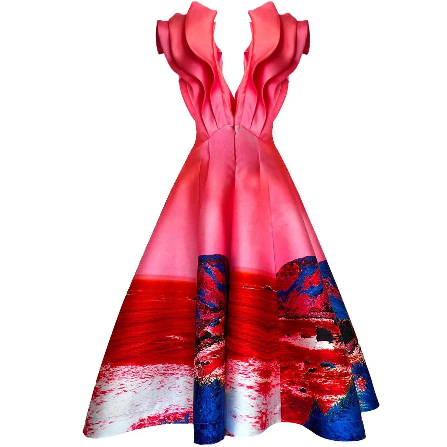Custommade Butterfly Evening Dress - Red Blue Landscape