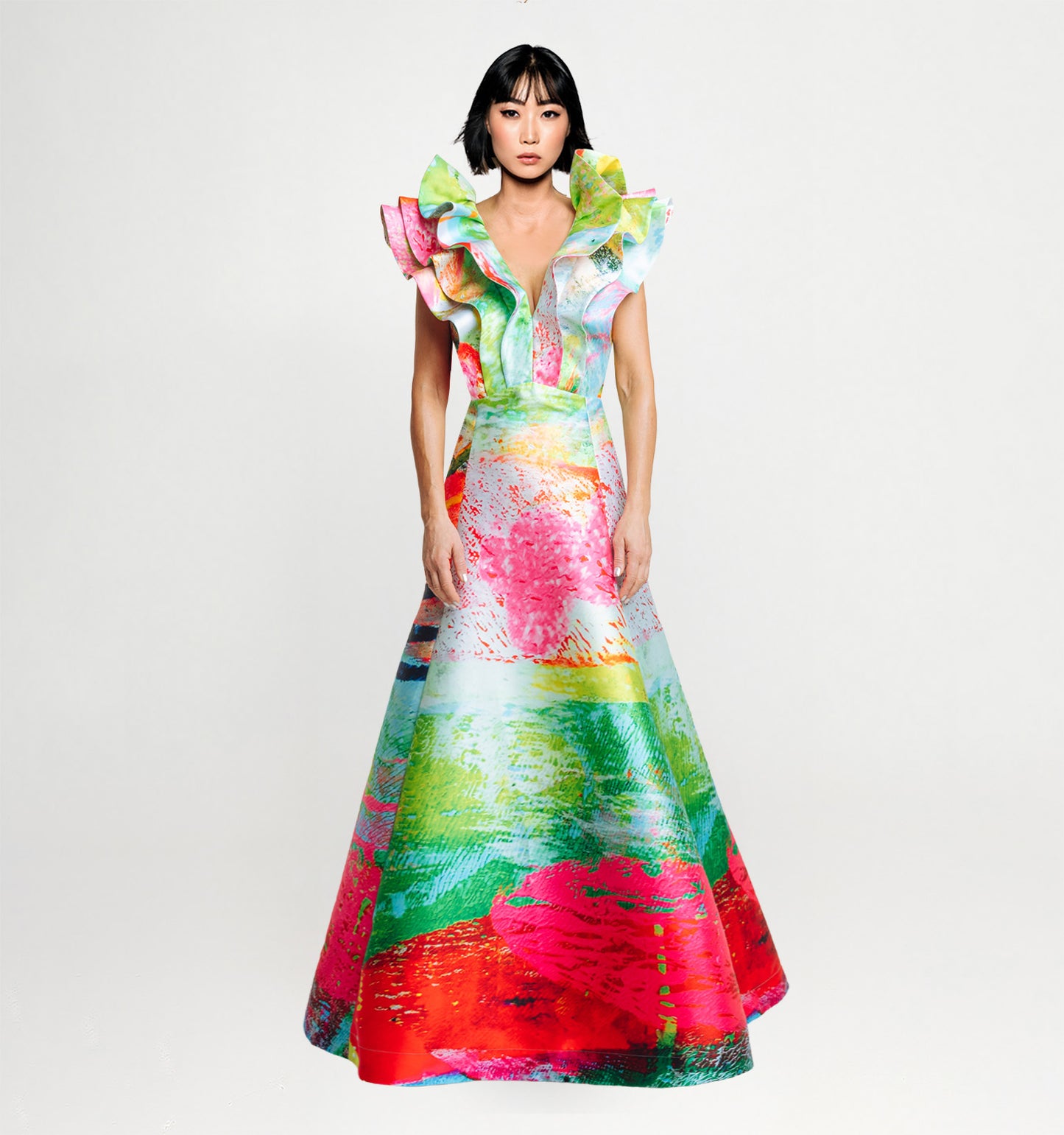 Custommade Butterfly Evening Dress - Red Blue Landscape