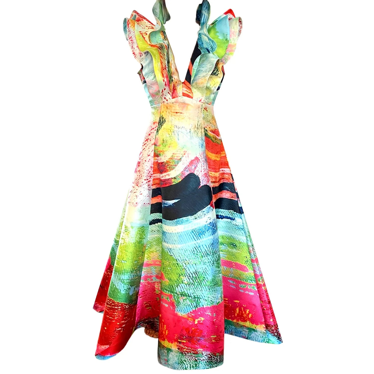 Custommade Butterfly Evening Dress - Red Blue Landscape