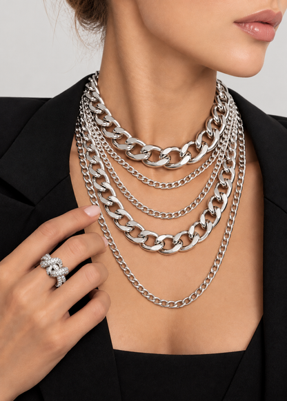 Layered Chain Necklace – Silver