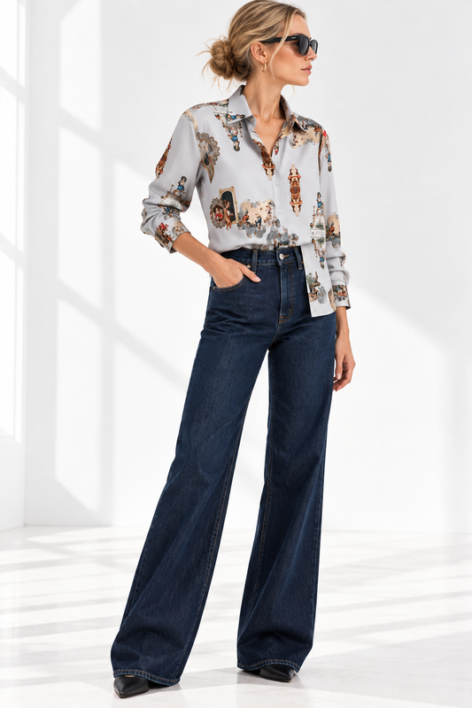 Printed Viscose Shirt – Sicily Dirty white