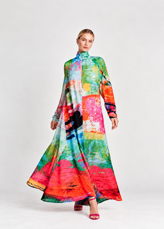 A-Line Maxi Dress - Mother Pink Red Green
