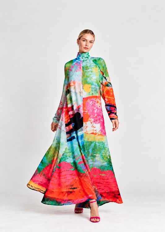 A-Line Maxi Dress - Mother Pink Red Green