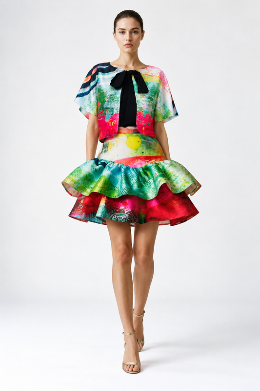 Ruffle Mini Skirt – Mother Pink Red Green