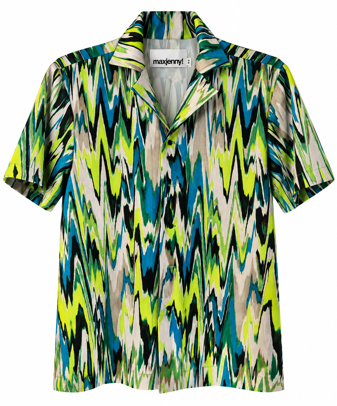 Bedrucktes Set mit Hemdbluse und weiter Hose – Zigzag Lime Turquoise