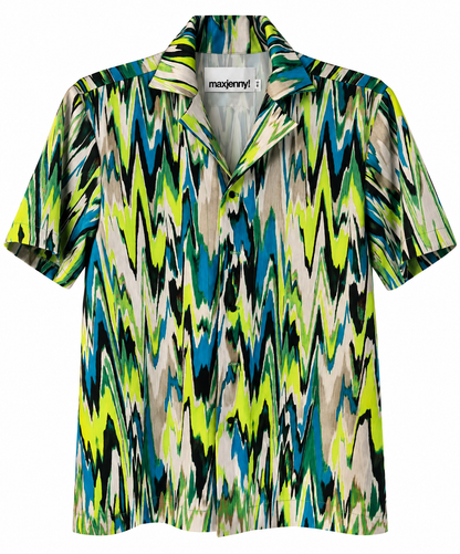 Bedrucktes Set mit Hemdbluse und weiter Hose – Zigzag Lime Turquoise