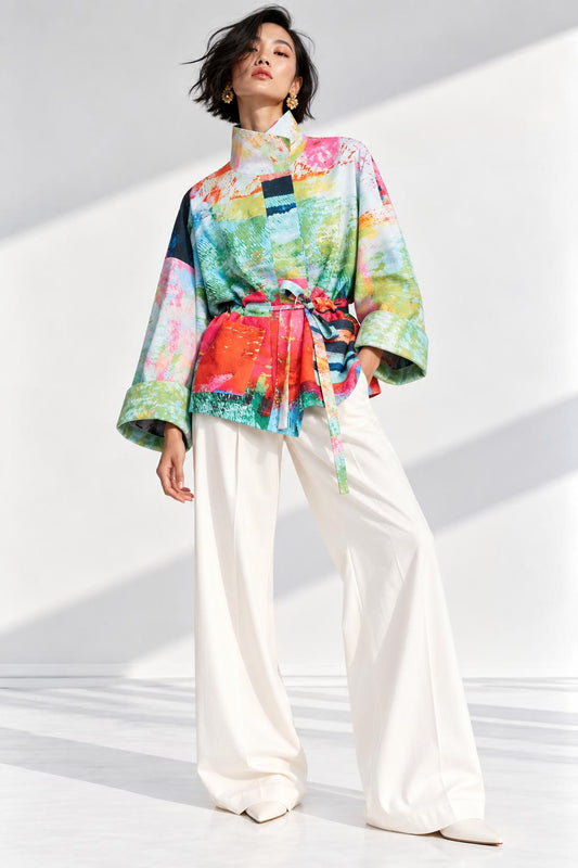 Square Boxy Jacket - Mother Pink Red Green