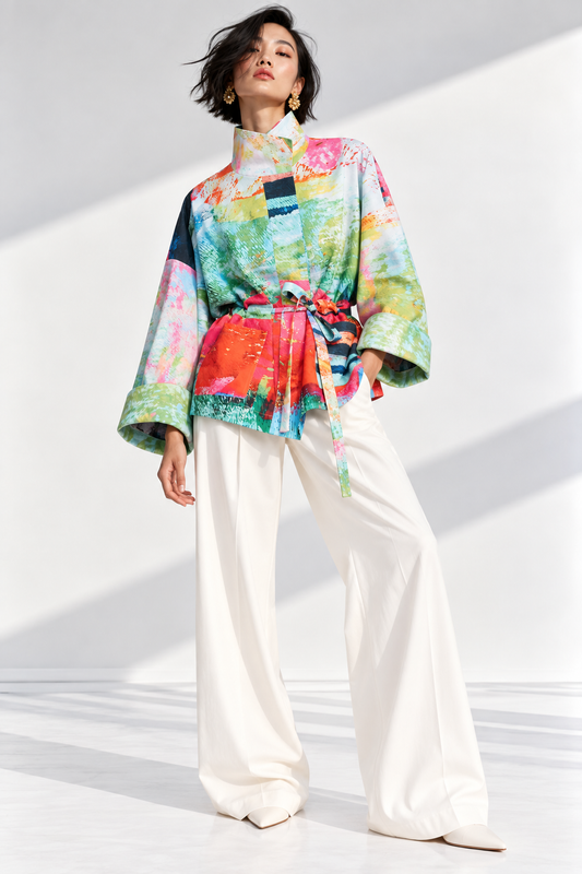 Square Boxy Jacket - Mother Pink Red Green