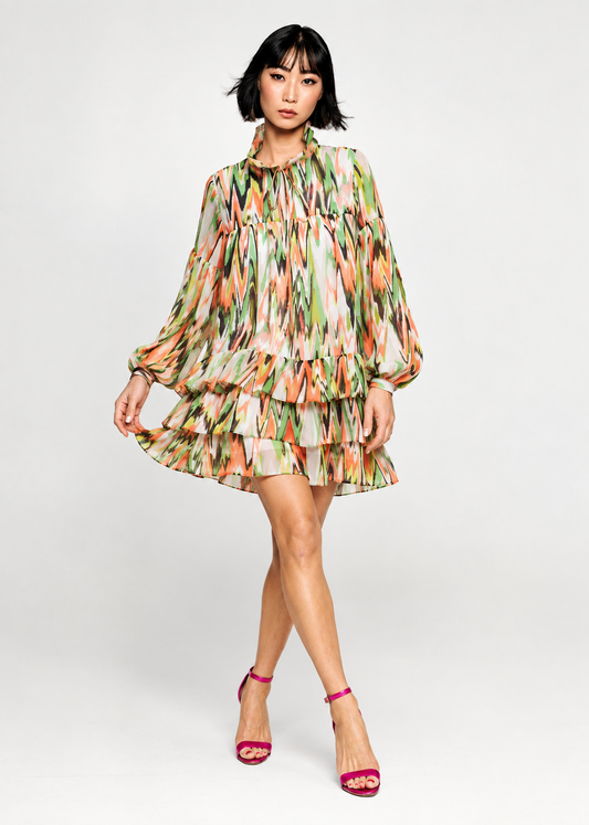 Mini Dress - Zigzag Green Orange