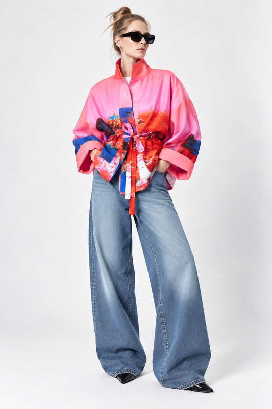 Square Boxy Jacket - Red blue landscape