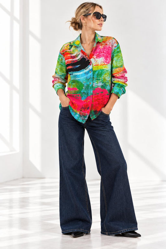 Bedruckte Viskosebluse – Mother Grün Pink