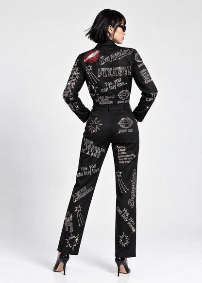 Jumpsuit - Black with Swarovski Details