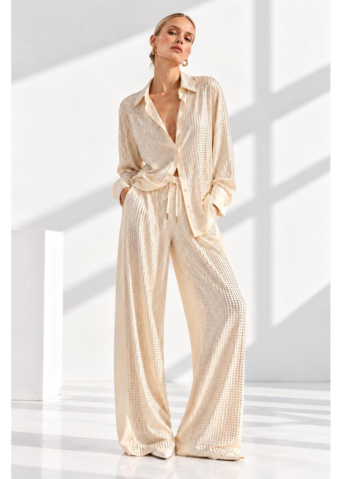 Swarovski Crystal Pyjama Set – Cream white