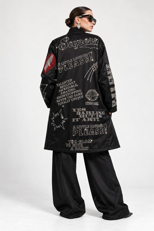 Festive Occasion Coat - Black with Swarovski Details