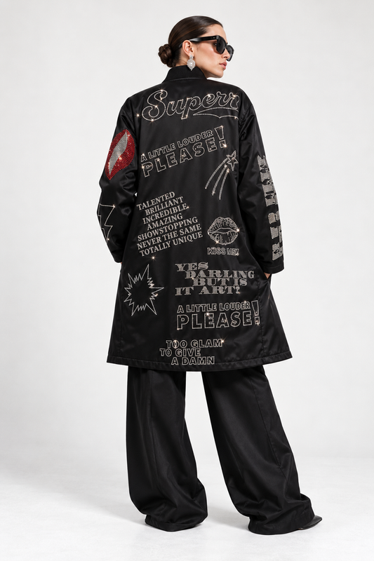 Festive Occasion Coat - Black with Swarovski Details