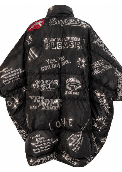 Oversized Puffer Coat – Black with Swarovski Details