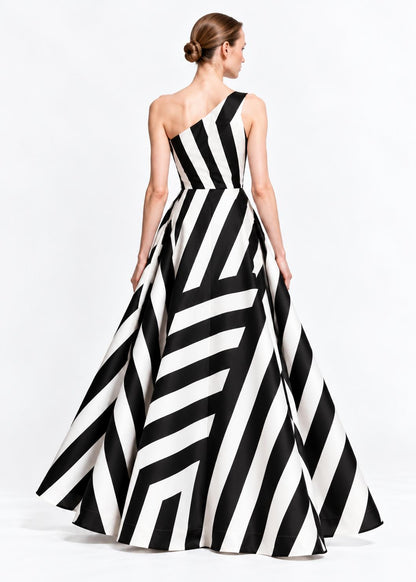 One-Shoulder Aftenkjole – Sort Hvid