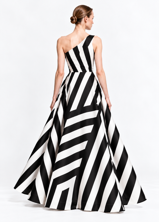One-Shoulder Statement Kleid – Schwarz Weiß