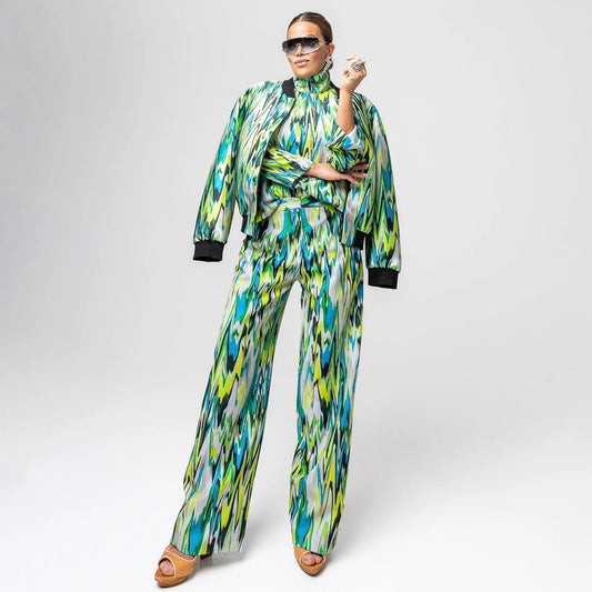 High Neck Top - Zigzag Lime Turquise