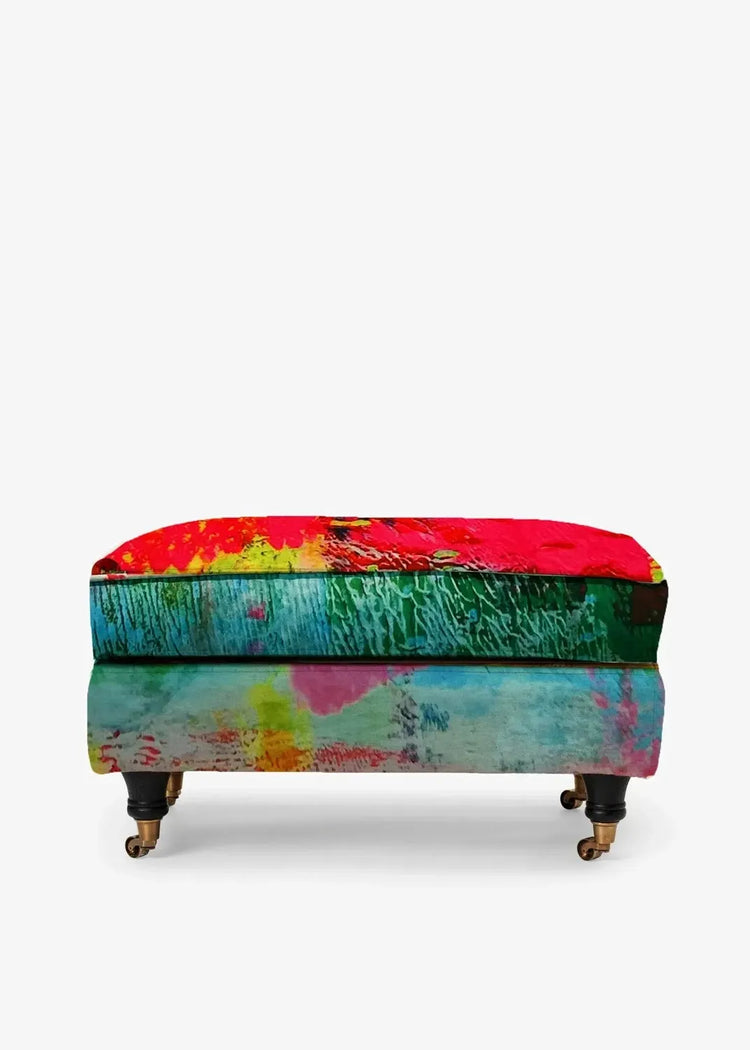 Howard Footstool - Mother Pink Red Green