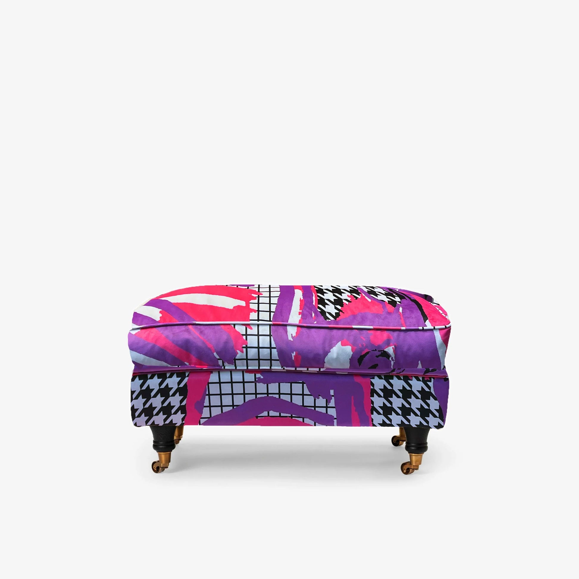 Howard Footstool - print Arty purple pink black white
