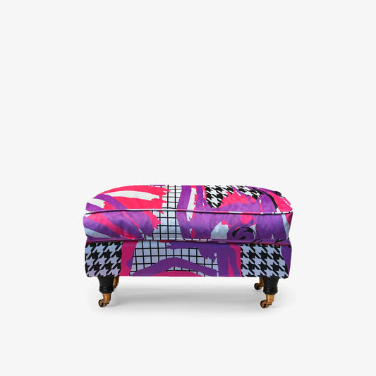 Howard Footstool - print Arty purple pink black white