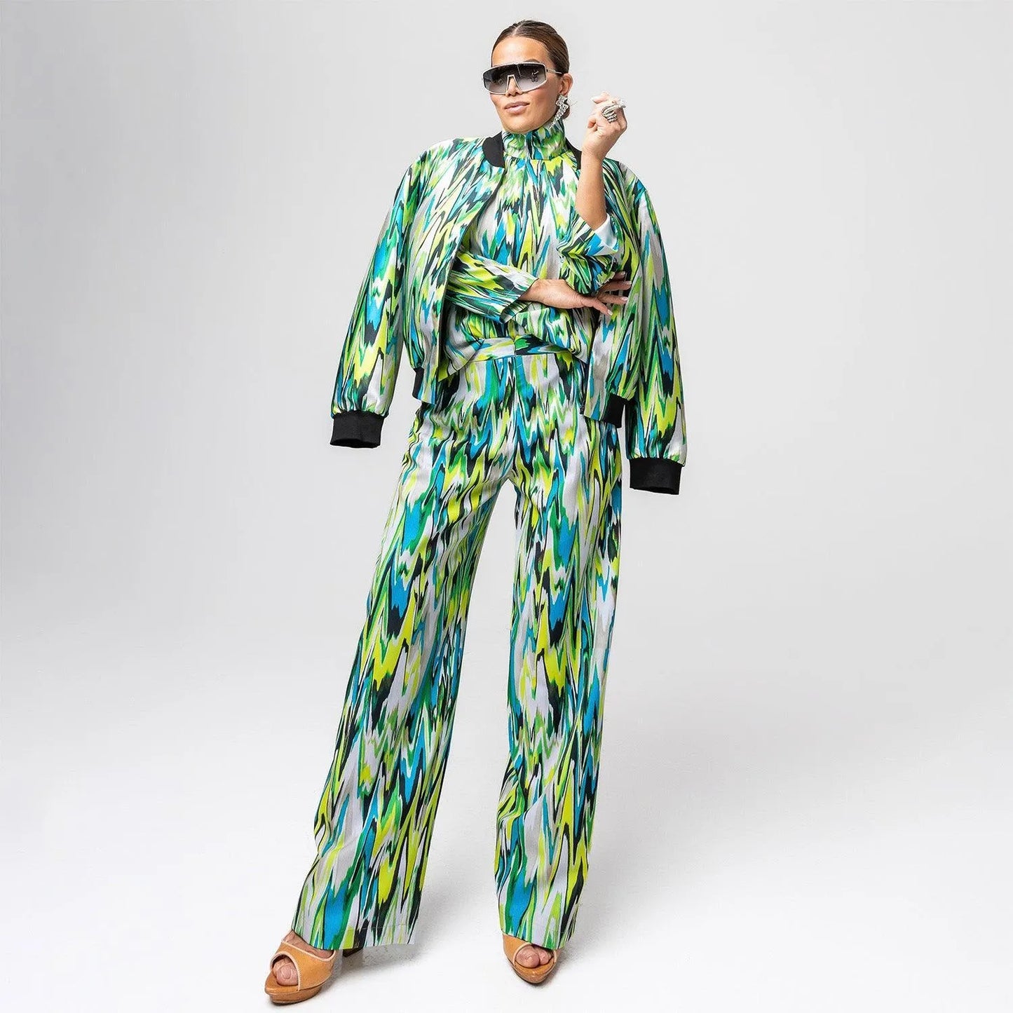 SALE Zigzag lime turquise Printed High Neck Top