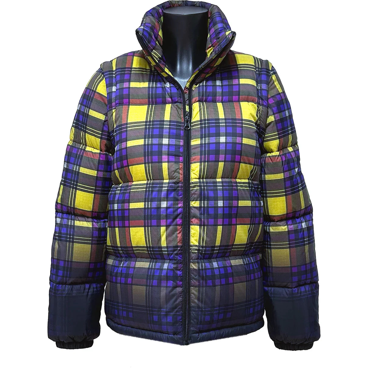 SALE downjacket tartan with removable arms yelllow/purple