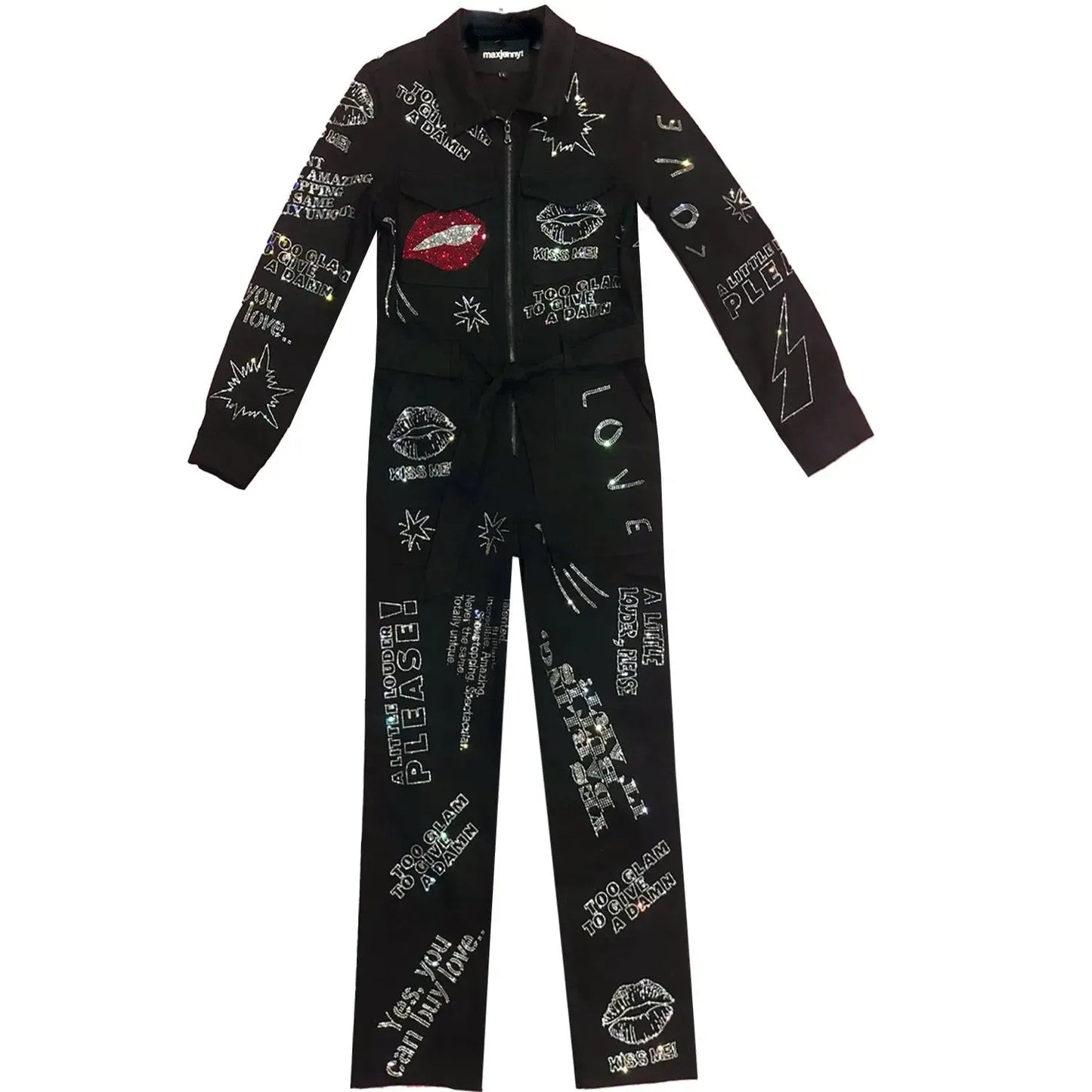 Jumpsuit - Black with Swarovski Details