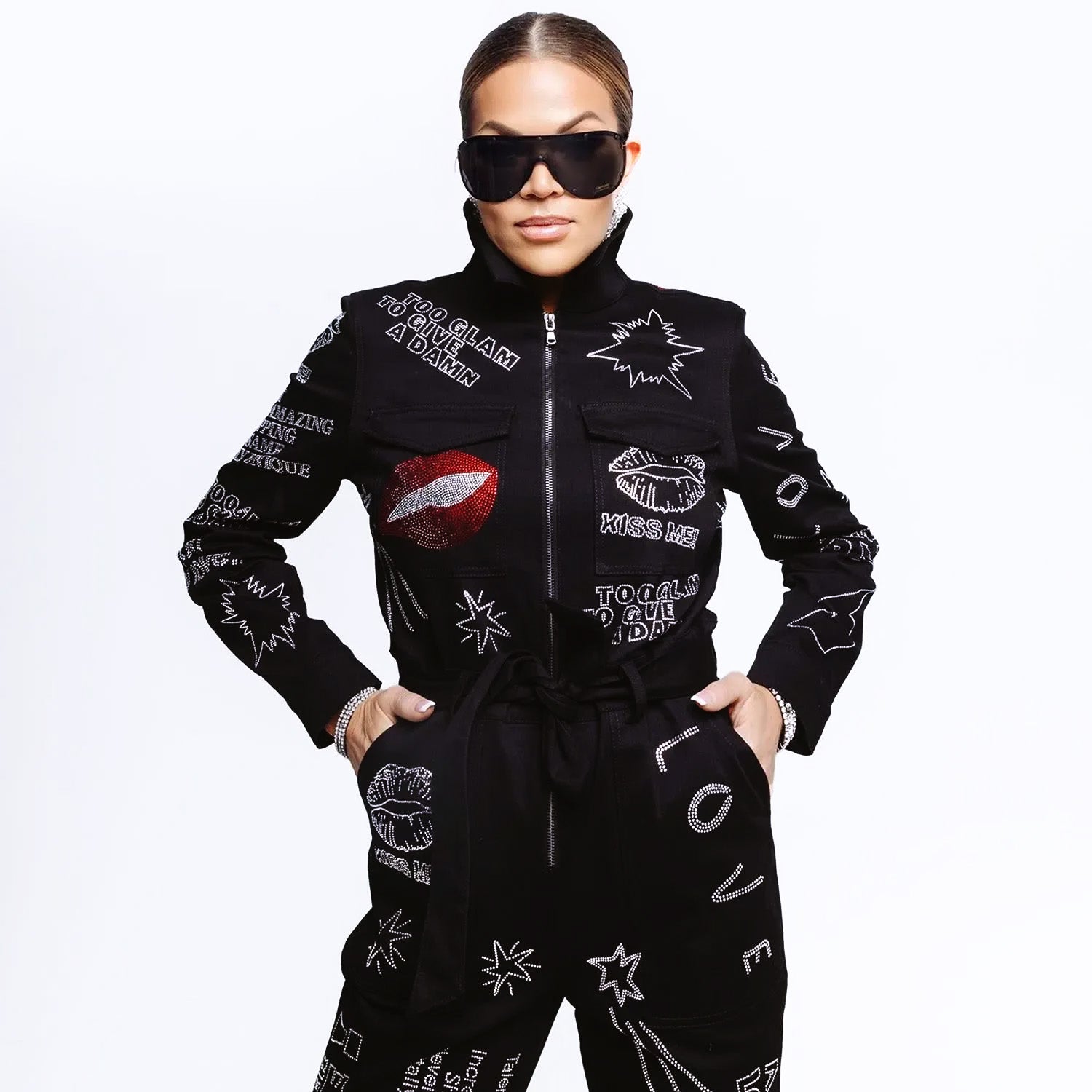 Jumpsuit - Black with Swarovski Details